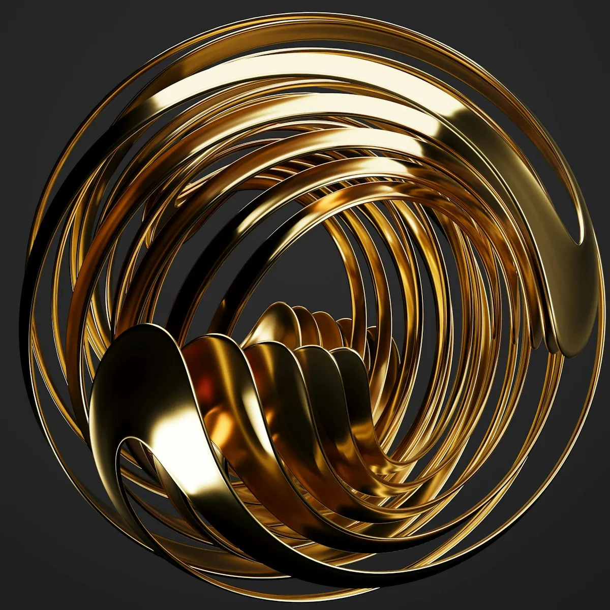 Abstract gold ring structures representing layered SEO visibility systems